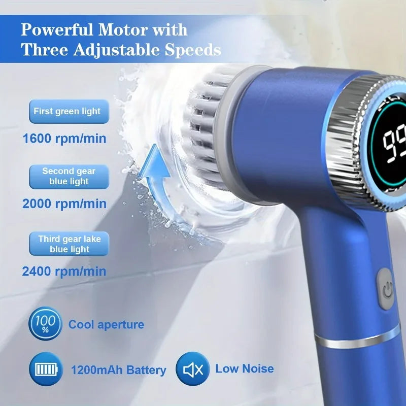Electric Spin Scrubber With 5 Replaceable Brush Head, Three-Speed Adjustable Handheld Rechargeable Shower Scrubber – Cordless, Waterproof, Powerful Cleaning Brush for Bathroom, Kitchen, Toilet, Glass, Floor - HNspire