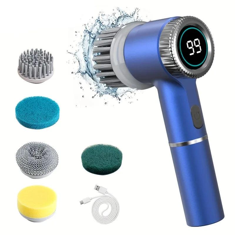 Electric Spin Scrubber With 5 Replaceable Brush Head, Three-Speed Adjustable Handheld Rechargeable Shower Scrubber – Cordless, Waterproof, Powerful Cleaning Brush for Bathroom, Kitchen, Toilet, Glass, Floor - HNspire