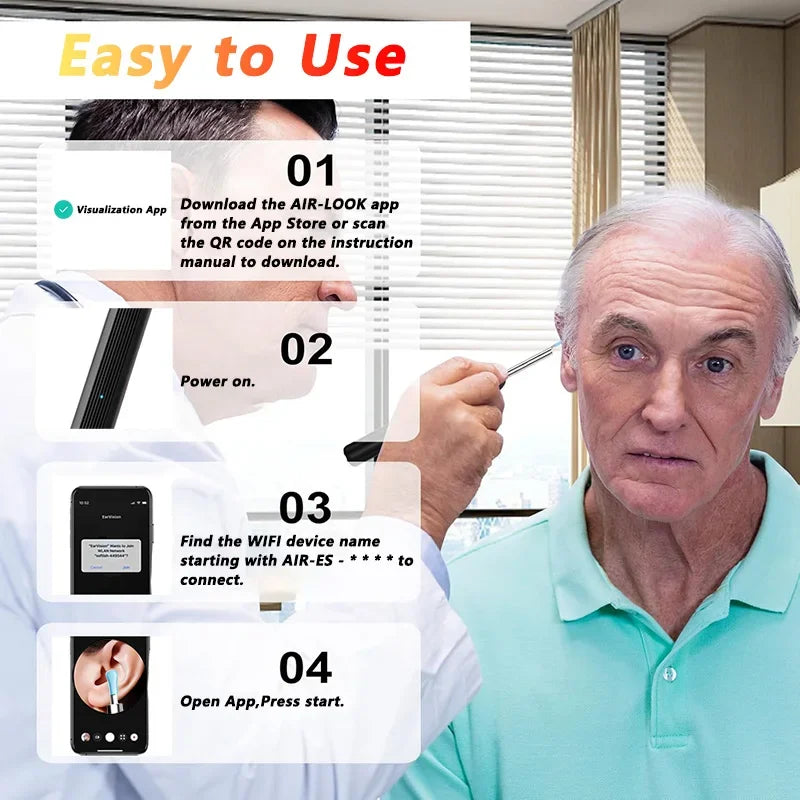 Visual Ear Wax Cleaner with Camera Safe Earwax Removal Endoscope with 5M Camera Luminous Otoscope Ear Cleaning Tools Ear Care – HD Camera, Wireless, LED Light, Smart Ear Cleaner - HNspire